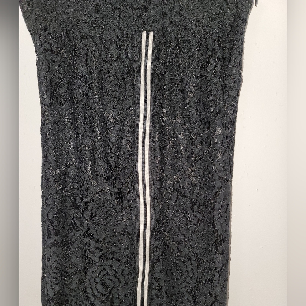 New WHY Dress Black Lace Wide Leg Tuxedo Stripe Pants With Shorts Lining Small - Picture 11 of 16